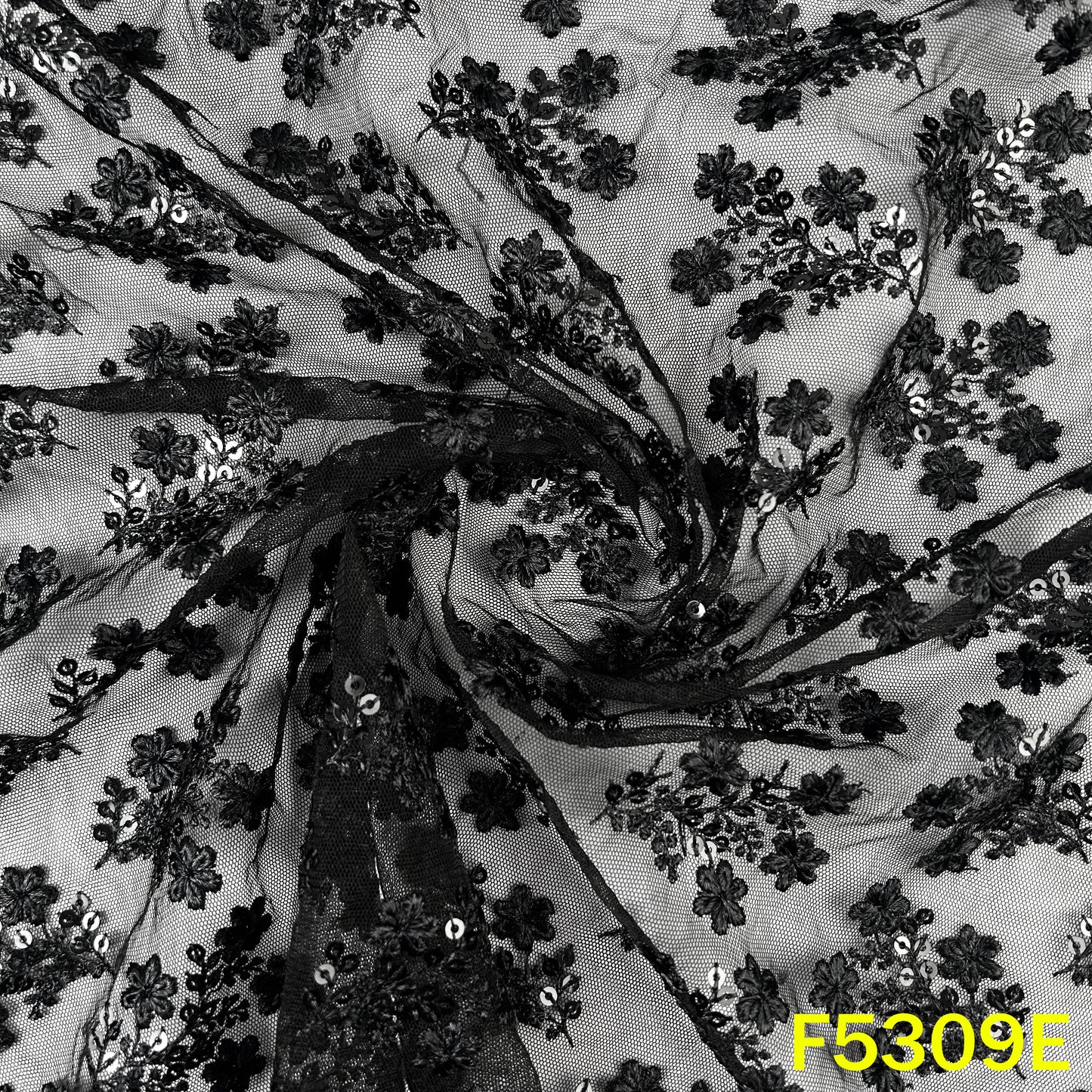 Thread Sequins Embroidered Net Fabric - F5309