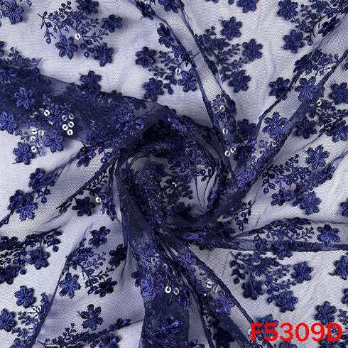 Thread Sequins Embroidered Net Fabric - F5309