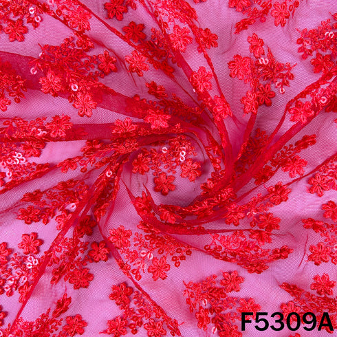 Thread Sequins Embroidered Net Fabric - F5309