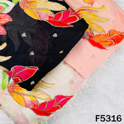 Digital Print Zari Sequins Embroidered Chinnon Chiffon Fabric - F5316