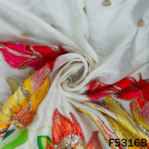 Digital Print Zari Sequins Embroidered Chinnon Chiffon Fabric - F5316