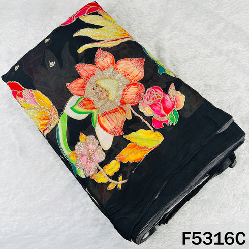 Digital Print Zari Sequins Embroidered Chinnon Chiffon Fabric - F5316