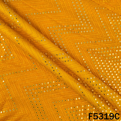 Thread Embroidered Mirror Wok Georgette Fabric - F5319
