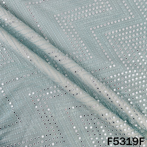 Thread Embroidered Mirror Wok Georgette Fabric - F5319