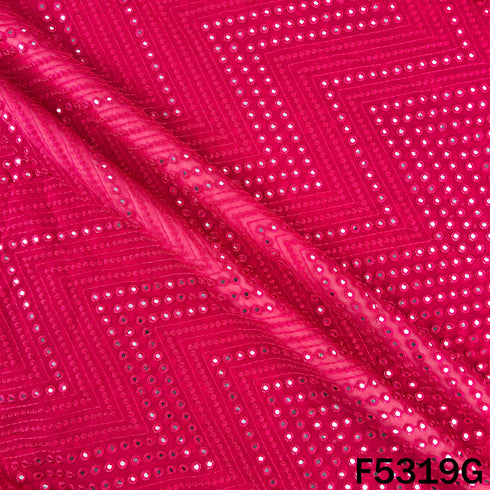 Thread Embroidered Mirror Wok Georgette Fabric - F5319