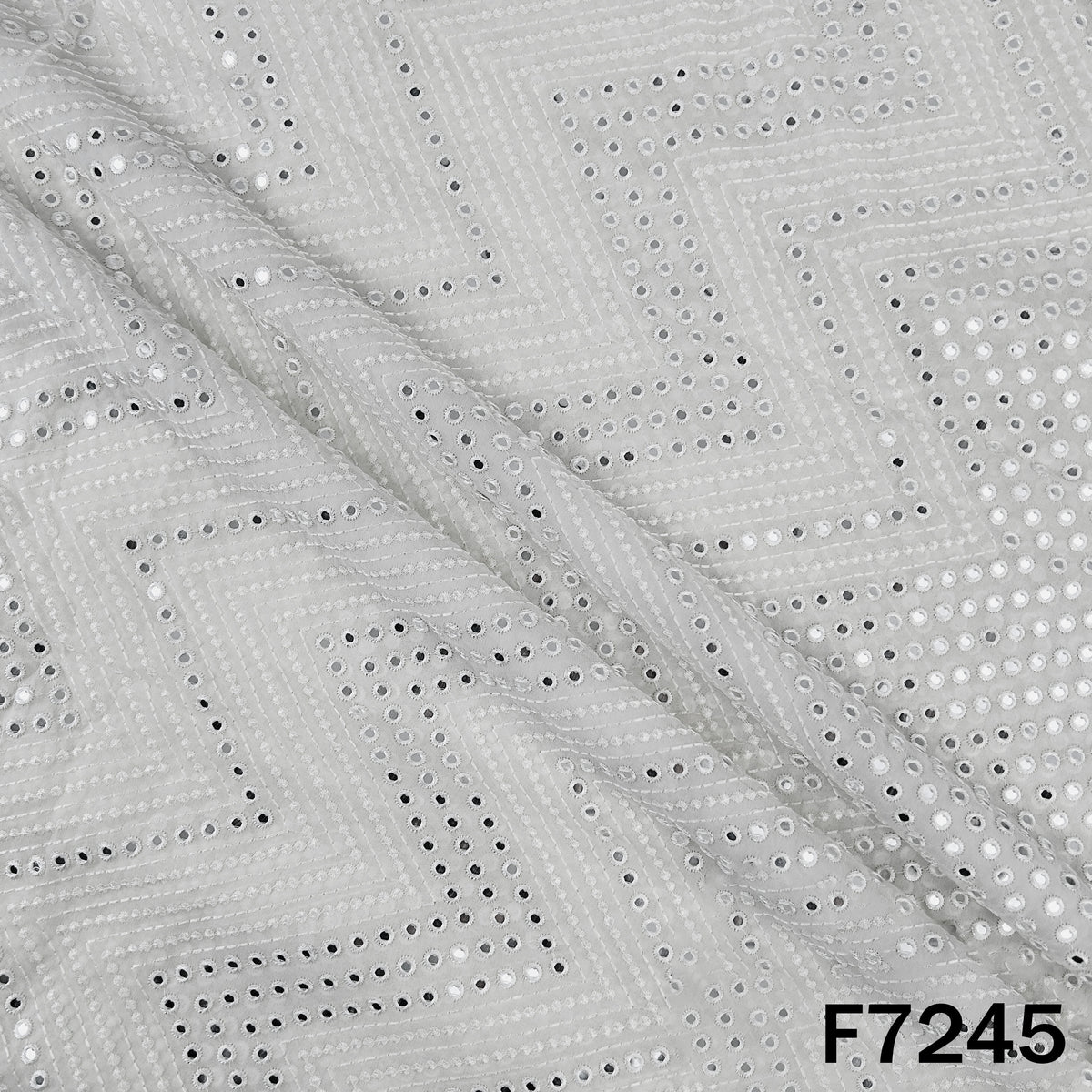 Dyeable Thread Embroidered Mirror Work Georgette Fabric - F7245