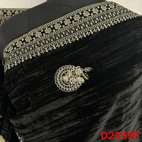 Zari Sequins Embroidered Crush Velvet Dupatta - D2259