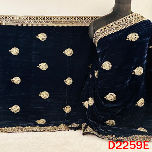 Zari Sequins Embroidered Crush Velvet Dupatta - D2259