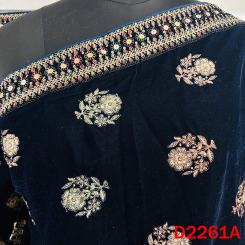 Zari Sequins Thread Embroidered Velvet Dupatta - D2261