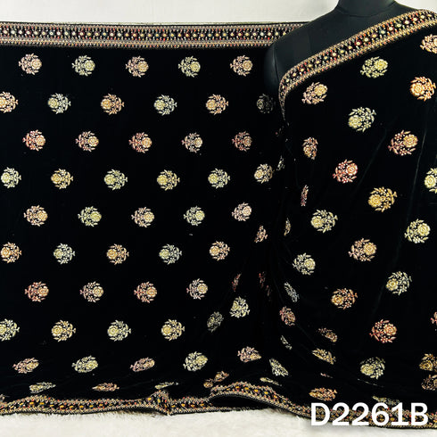 Zari Sequins Thread Embroidered Velvet Dupatta - D2261