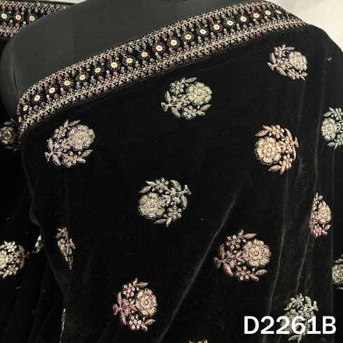 Zari Sequins Thread Embroidered Velvet Dupatta - D2261