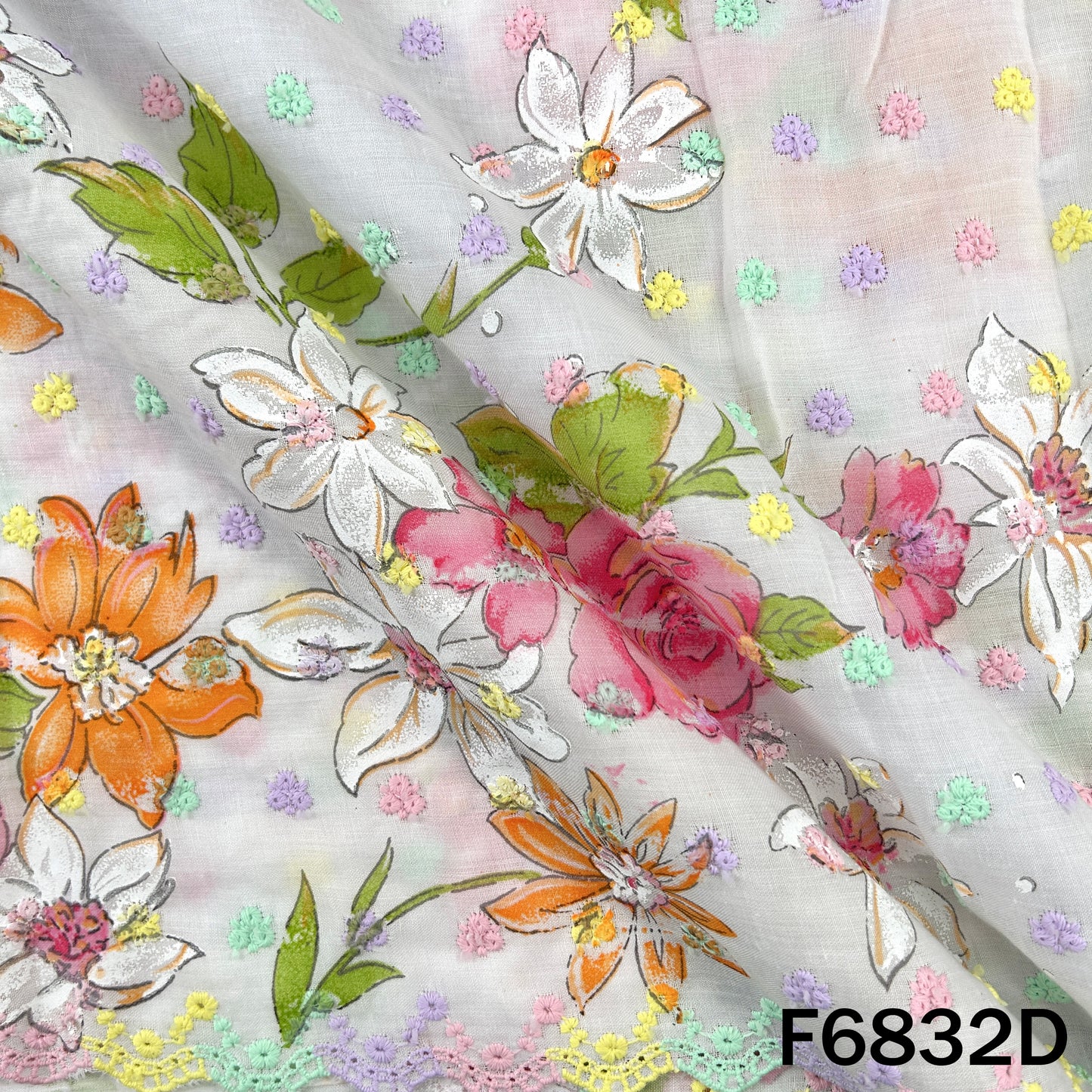 Thread Embroidered Cambric Cotton Fabric - F6832