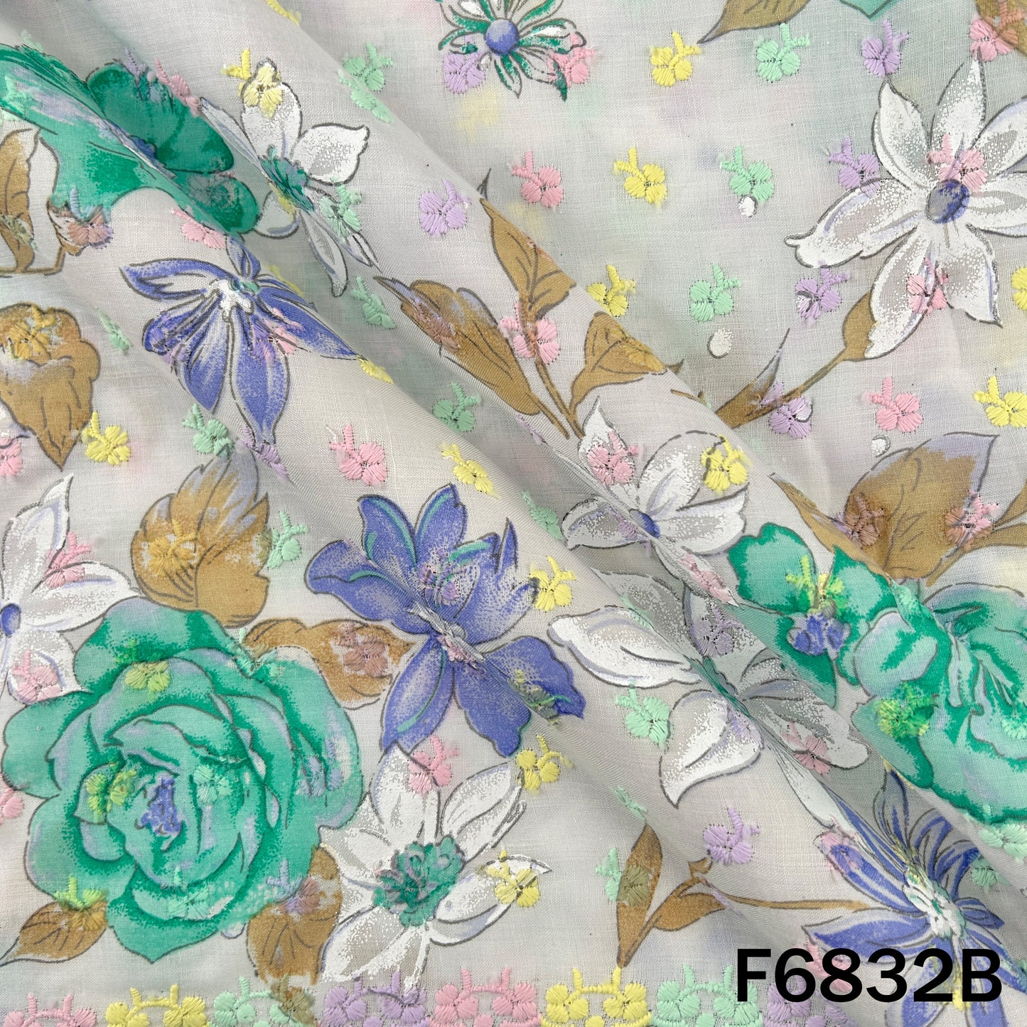 Thread Embroidered Cambric Cotton Fabric - F6832