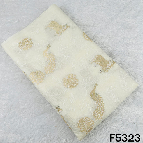 Zari Thread Embroidered Pure Chanderi Silk Fabric - F5323
