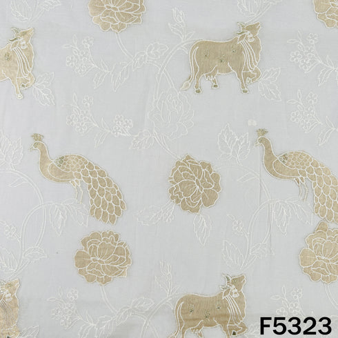 Zari Thread Embroidered Pure Chanderi Silk Fabric - F5323