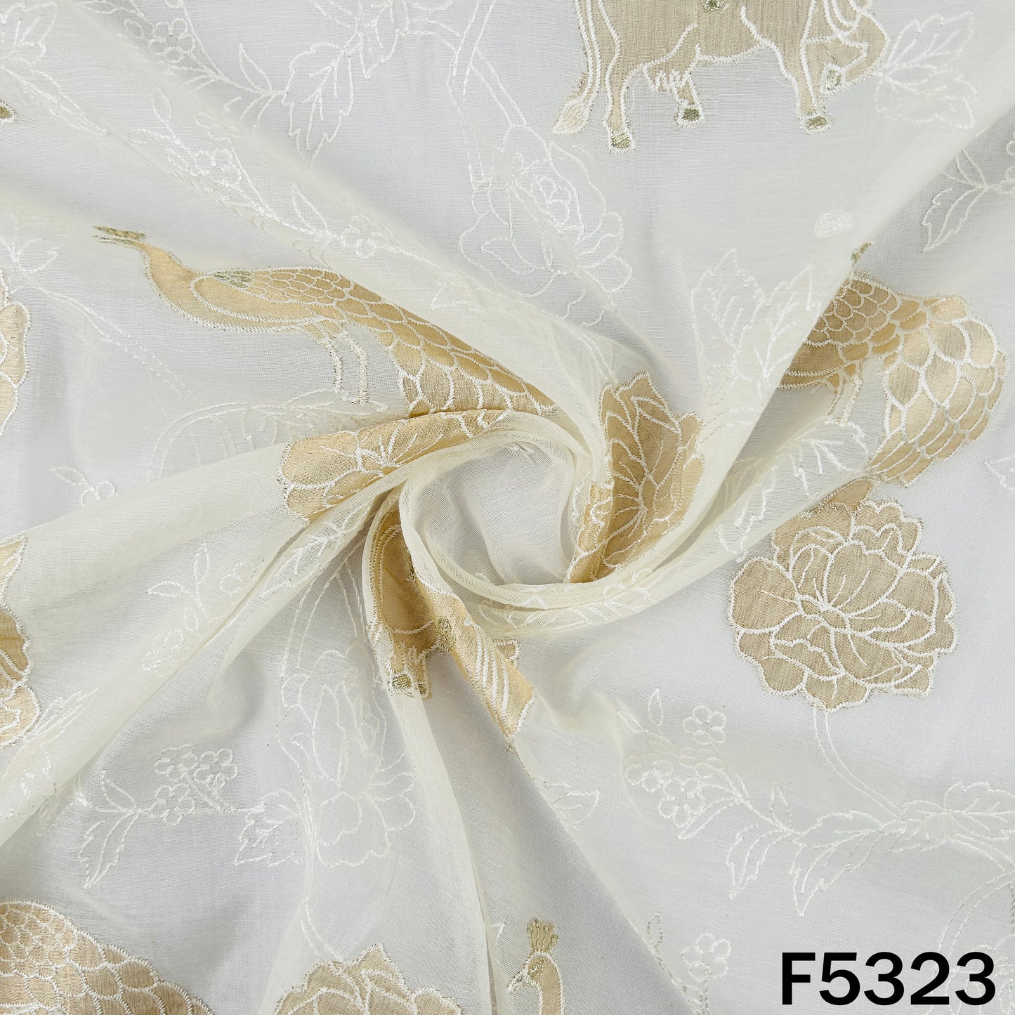 Zari Thread Embroidered Pure Chanderi Silk Fabric - F5323
