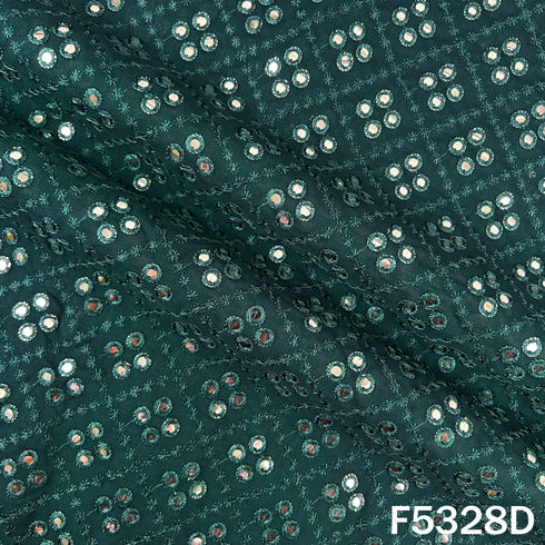Thread Embroidered Mirror Wok Georgette Fabric - F5328