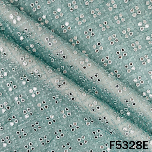Thread Embroidered Mirror Wok Georgette Fabric - F5328