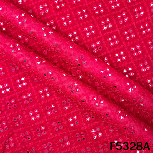 Thread Embroidered Mirror Wok Georgette Fabric - F5328