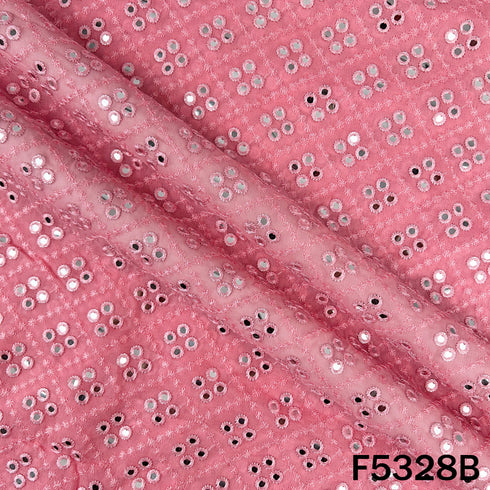 Thread Embroidered Mirror Wok Georgette Fabric - F5328