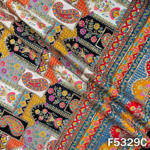 Zari Sequins Embroidered Crepe Fabric - F5329