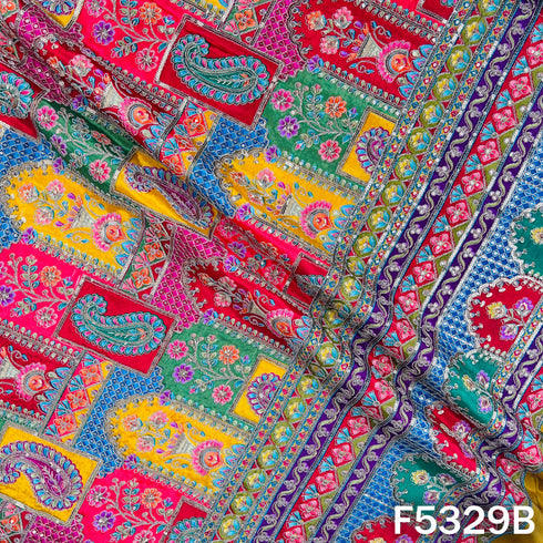 Zari Sequins Embroidered Crepe Fabric - F5329