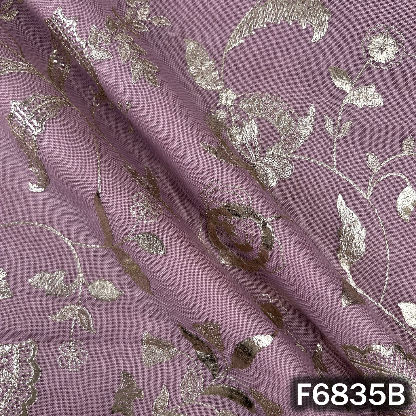 Zari Sequins Thread Embroidered Linen Fabric - F6835