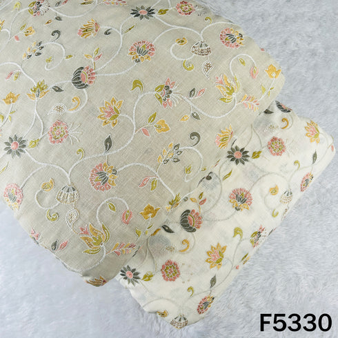 Thread Sequins Embroidered Linen Cotton Fabric - F5330