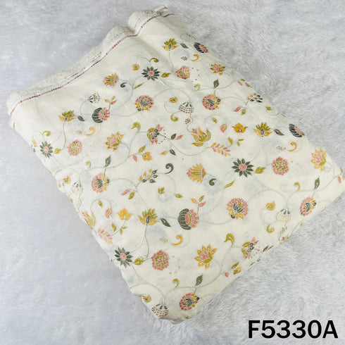 Thread Sequins Embroidered Linen Cotton Fabric - F5330