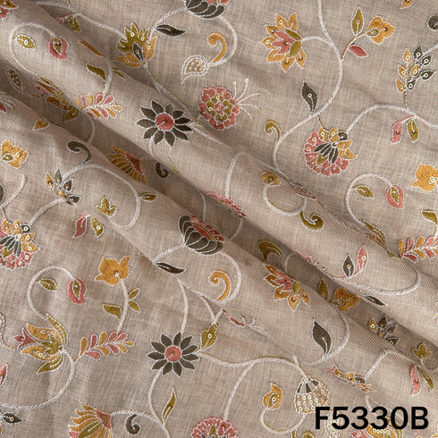 Thread Sequins Embroidered Linen Cotton Fabric - F5330