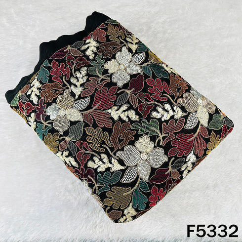 Cut Dana Thread Zari Sequins Pearls Embroidered Georgette Fabric - F5332