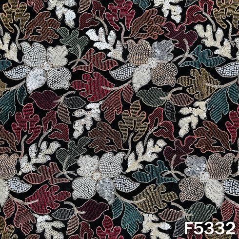 Cut Dana Thread Zari Sequins Pearls Embroidered Georgette Fabric - F5332