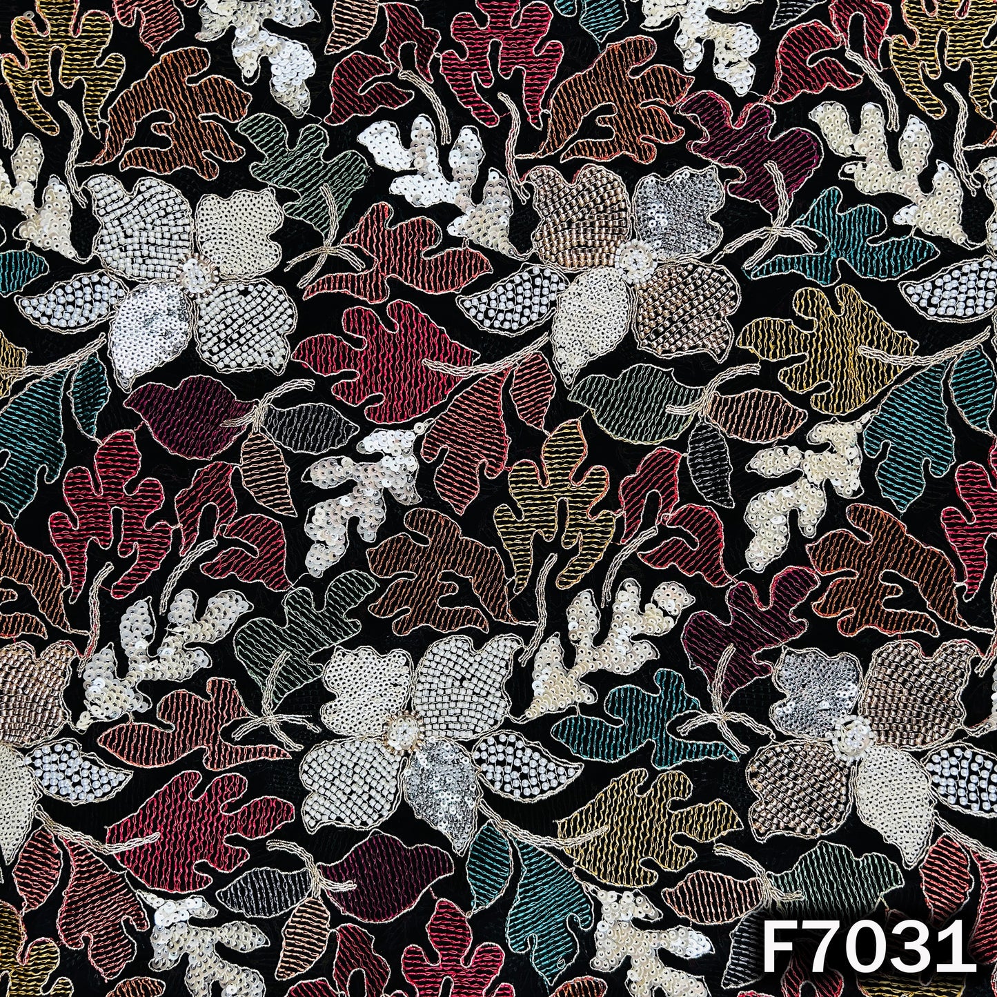 Cut Dana Thread Zari Sequins Pearl Embroidered Georgette Fabric - F7031