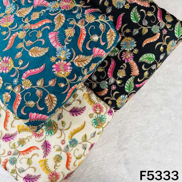 Digital Print Zari Sequins Embroidered Crepe Fabric - F5333