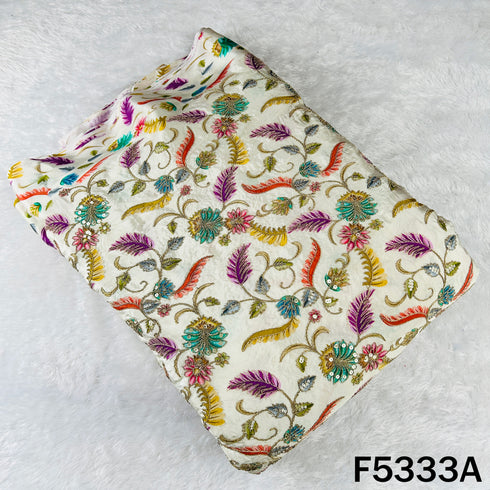 Digital Print Zari Sequins Embroidered Crepe Fabric - F5333