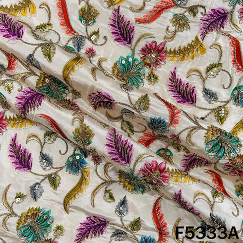 Digital Print Zari Sequins Embroidered Crepe Fabric - F5333