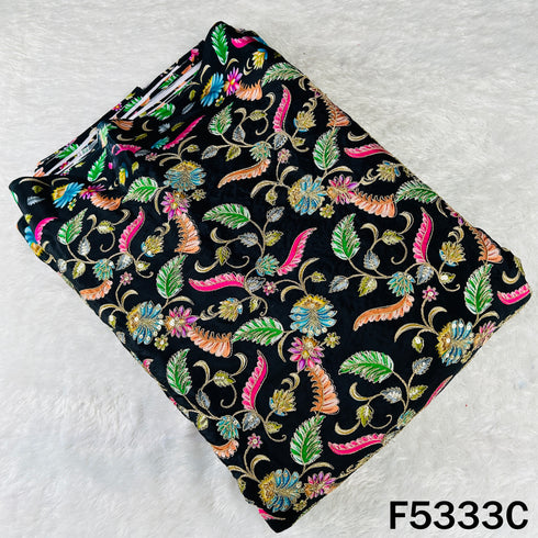 Digital Print Zari Sequins Embroidered Crepe Fabric - F5333