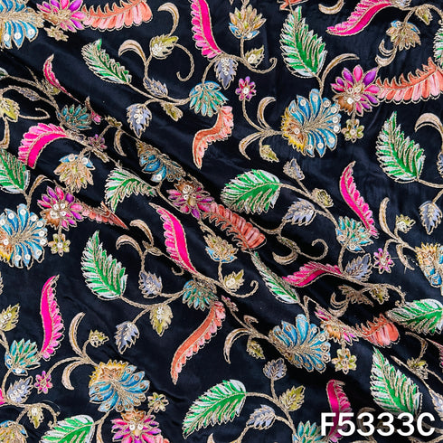 Digital Print Zari Sequins Embroidered Crepe Fabric - F5333
