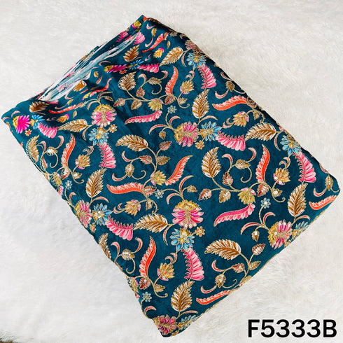 Digital Print Zari Sequins Embroidered Crepe Fabric - F5333