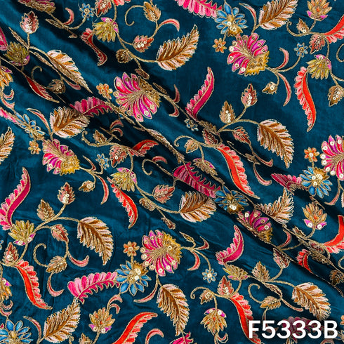 Digital Print Zari Sequins Embroidered Crepe Fabric - F5333