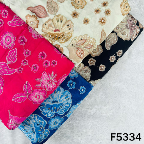 Digital Print Zari Sequins Embroidered Crepe Fabric - F5334