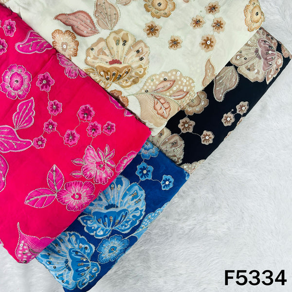 Digital Print Zari Sequins Embroidered Crepe Fabric - F5334