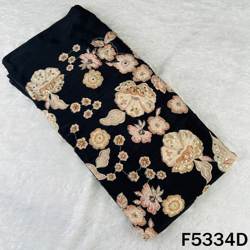 Digital Print Zari Sequins Embroidered Crepe Fabric - F5334