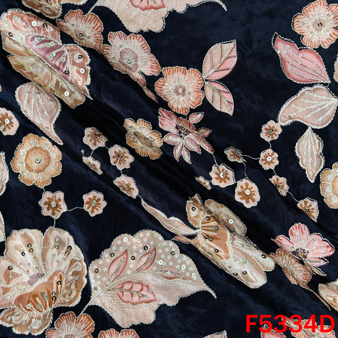 Digital Print Zari Sequins Embroidered Crepe Fabric - F5334