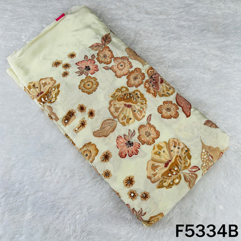 Digital Print Zari Sequins Embroidered Crepe Fabric - F5334