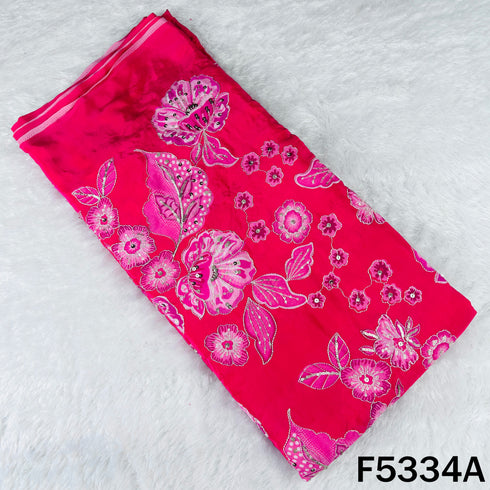 Digital Print Zari Sequins Embroidered Crepe Fabric - F5334