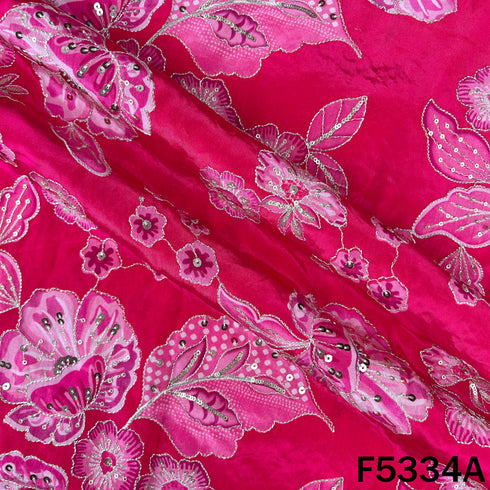 Digital Print Zari Sequins Embroidered Crepe Fabric - F5334