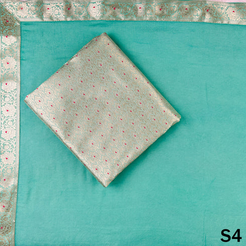 Zari Work Banarasi Jacquard Unstiched Suit Fabric - S4