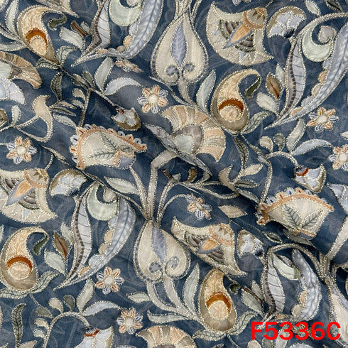 Digital Print Zari Embroidered Georgette Fabric - F5336