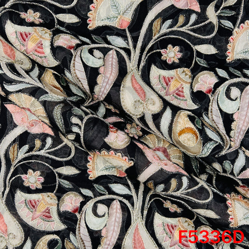 Digital Print Zari Embroidered Georgette Fabric - F5336